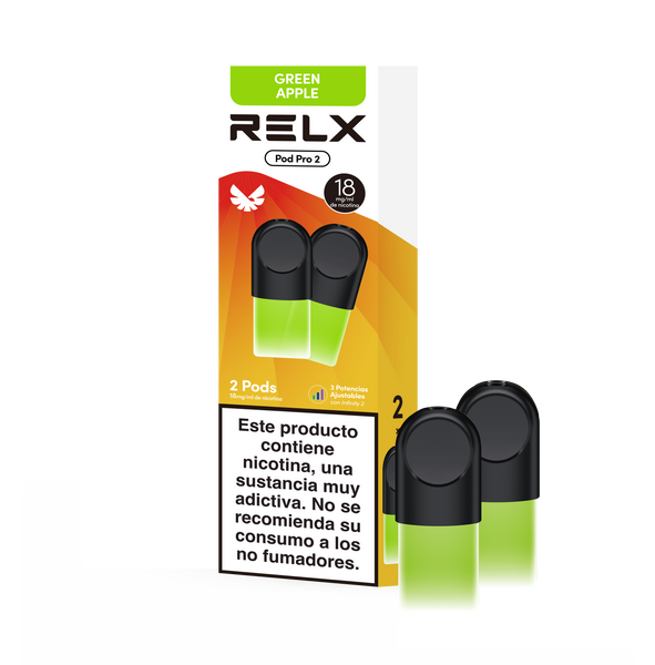 RELX ES E-cigrette Vape Pods Pro 2 Afrutados Green Apple 18mg/ml package & product Explore RELX Vapes Today | RELX ES Vapeador E-cigrette Pods Pro Afrutados Green Apple Afrutados 18mg/ml envases y productos Explora RELX Vapes Hoy 🛒