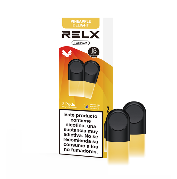 RELX ES E-cigrette Vape Pods Pro 2 Afrutados Pineapple Delight 18mg/ml package & product Explore RELX Vapes Today | RELX ES Vapeador E-cigrette Pods Pro Afrutados Pineapple Delight Afrutados 18mg/ml envases y productos Explora RELX Vapes Hoy 🛒