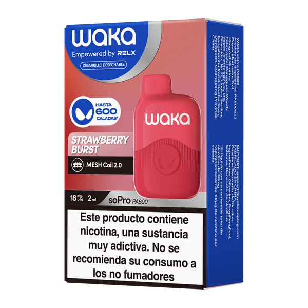 ES-WAKA 18mg/ml / Fresa Vapeador Desechable WAKA soPro PA600 - Con Nicotina
