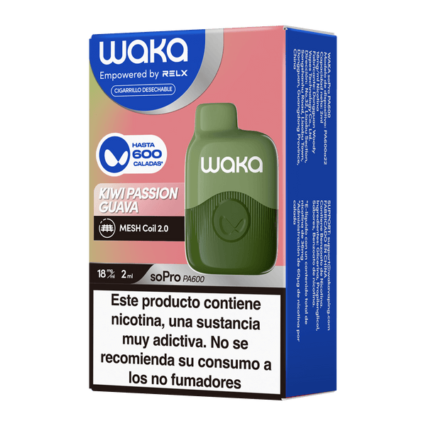ES-WAKA 18mg/ml / Kiwi y Guava Vapeador Desechable WAKA soPro PA600 - Con Nicotina
