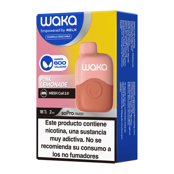 ES-WAKA 18mg/ml / Limonada Rosa Vapeador Desechable WAKA soPro PA600 - Con Nicotina
