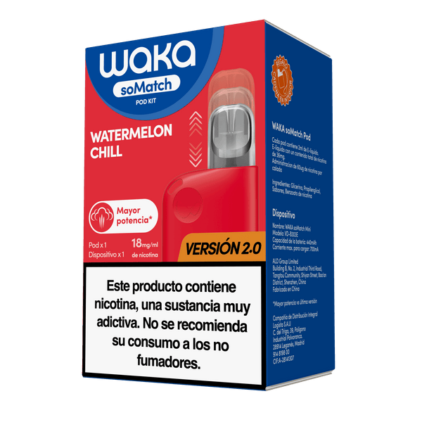Caja oficial del vapeador WAKA soMatch Mini Kit sabor Watermelon Chill (Versión 2.0)
